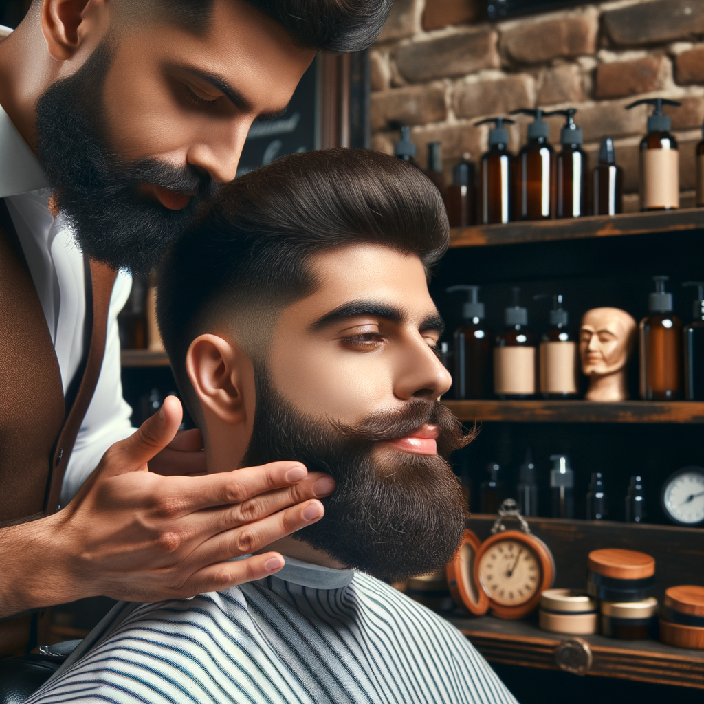 Professional barber demonstrating beard moisturizing with a suitable face moisturizer, highlighting the importance of beard hydration and maintenance using various beard care products.