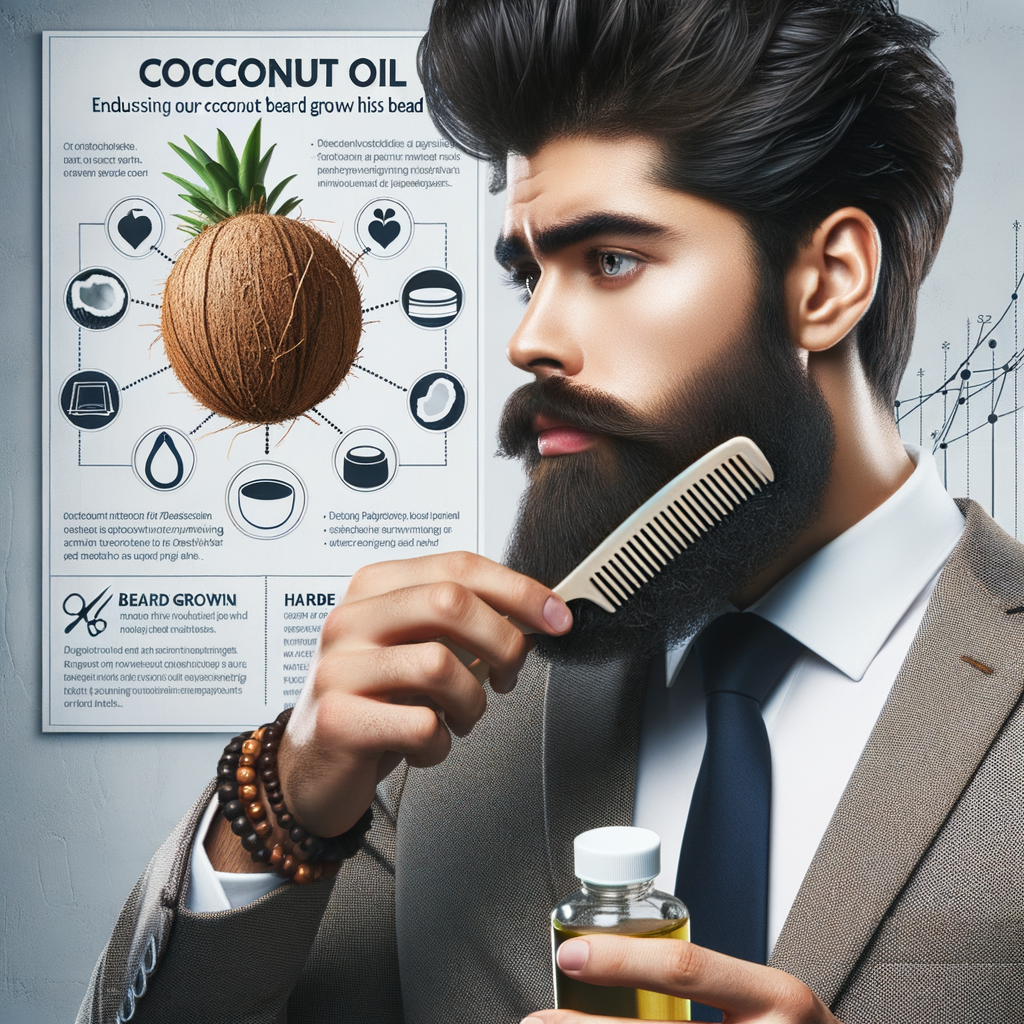 Professional man applying coconut oil for beard growth, showcasing benefits of coconut oil for beard health and maintenance, highlighting natural beard growth remedies and the importance of using coconut oil for beard care.