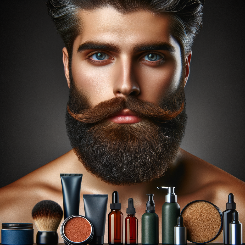 Professional male model demonstrating natural beard care and texture enhancement, providing beard growth and styling tips with beard care products for optimal beard maintenance.
