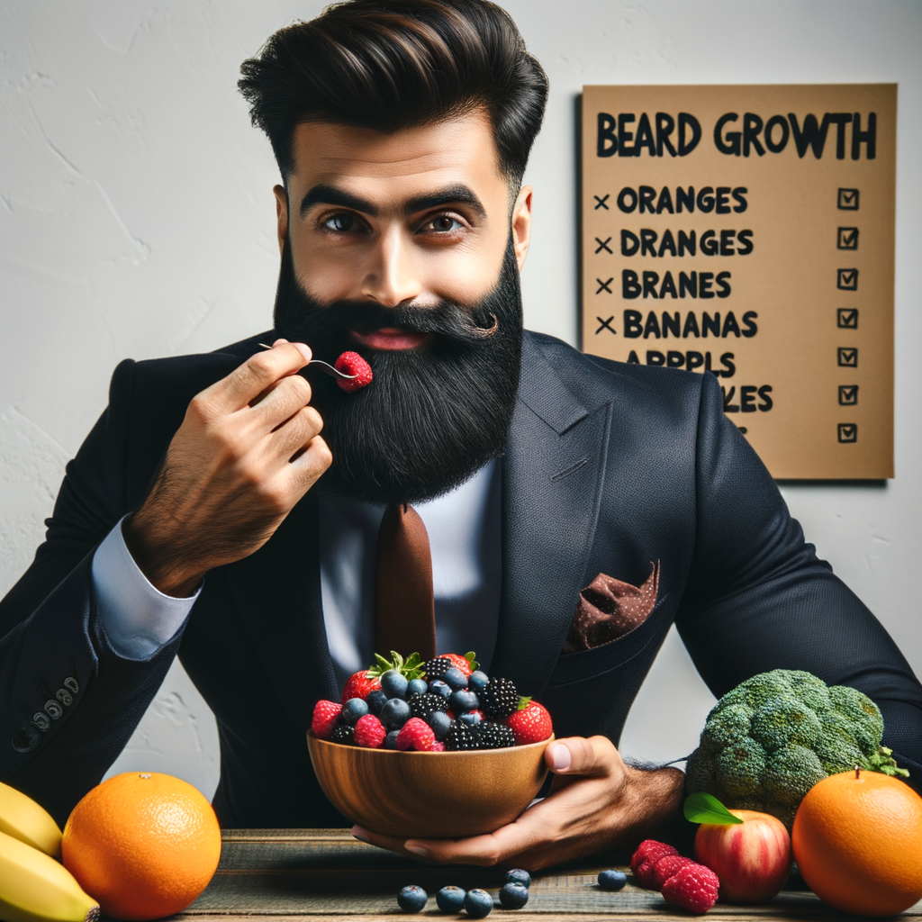 Professional man enjoying a bowl of berries for beard growth, showcasing fruits and vitamins for natural beard health and nutrition, emphasizing the importance of a beard growth diet