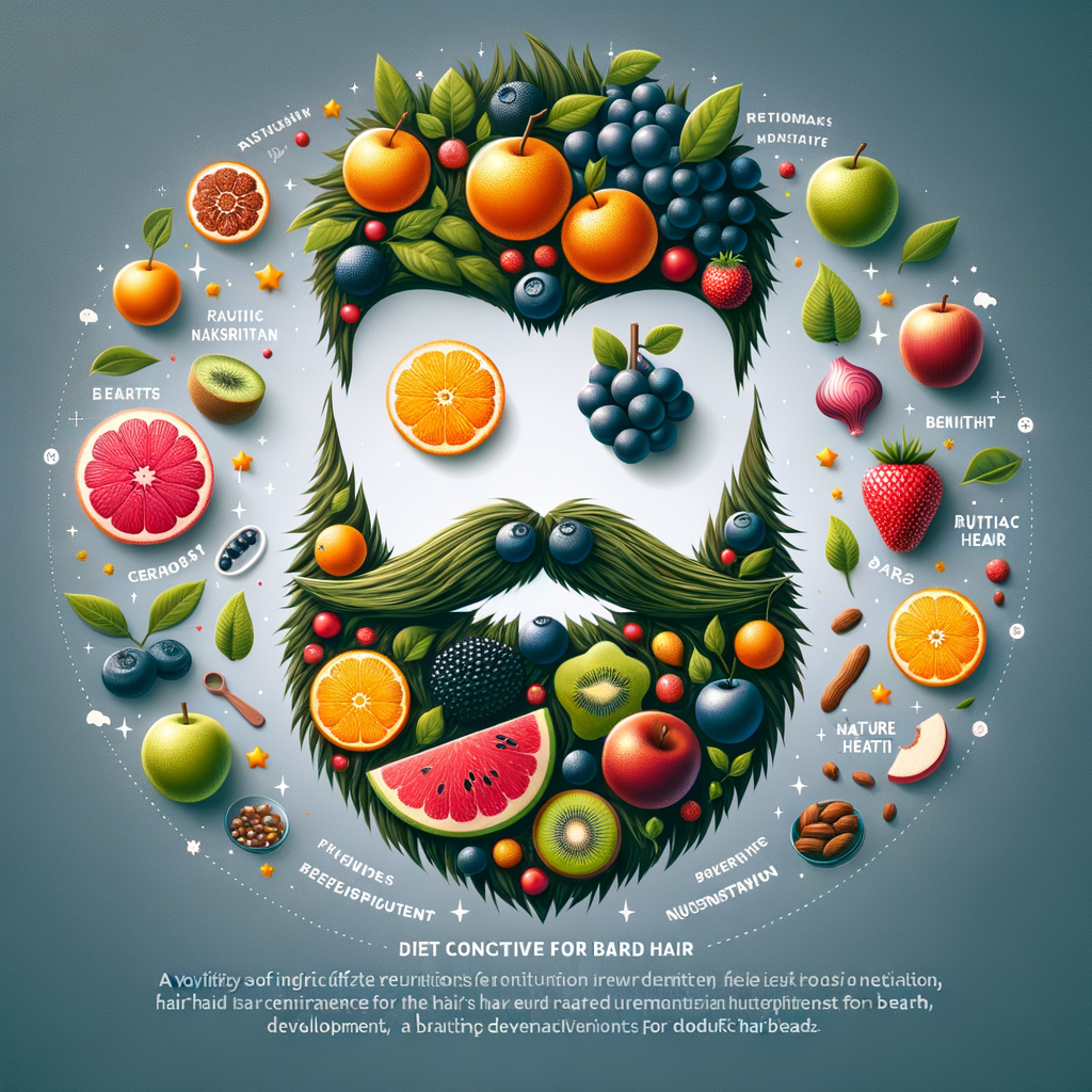 Infographic illustrating the nutritional benefits of specific fruits for beard growth, highlighting natural beard growth remedies and the importance of a beard growth diet for beard health and nutrition