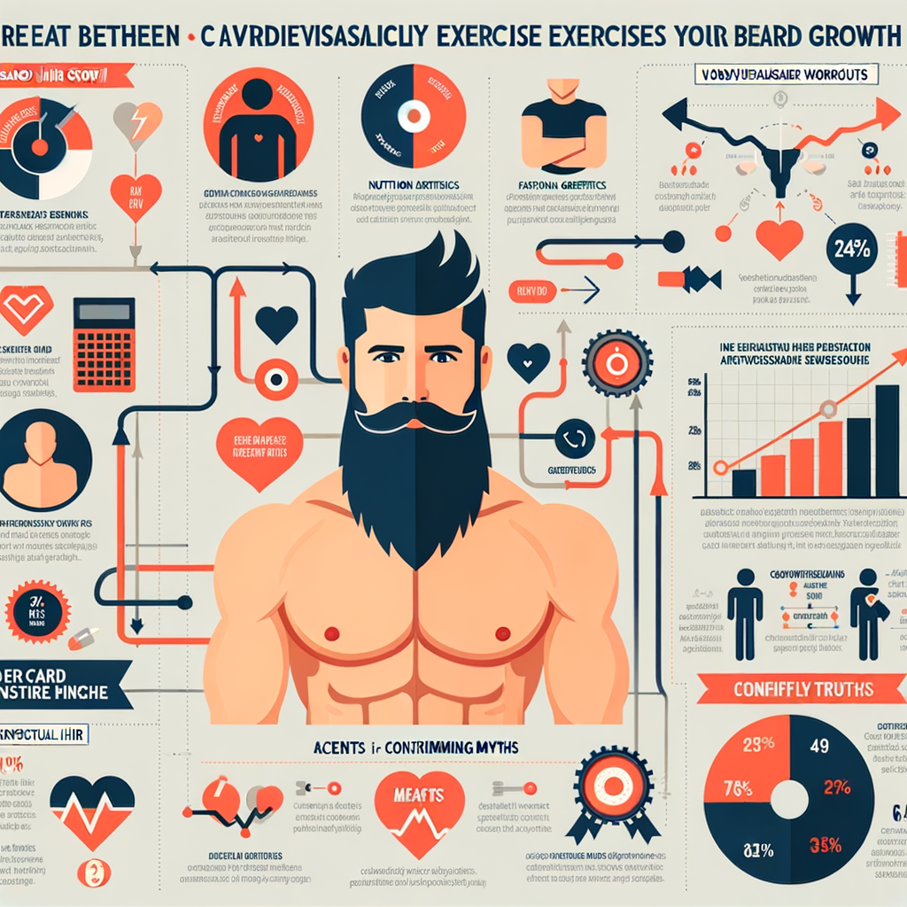 Infographic showcasing the relationship between cardiovascular exercise and beard growth, highlighting the impact of cardio on facial hair and revealing the truth about beard growth factors and benefits.