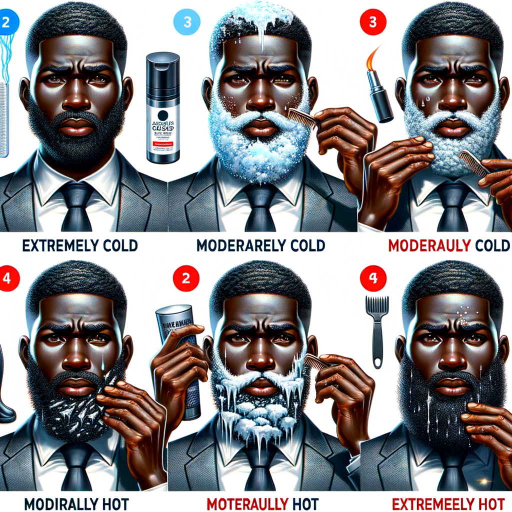 Man demonstrating the effects of temperature on beard health, grooming in extreme climates using various beard care products, showcasing winter and summer beard maintenance and the impact of weather on beard growth.