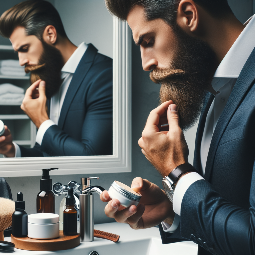 Professional man demonstrating daily beard grooming routine with premium beard care products for optimal beard health, showcasing essential beard maintenance tips