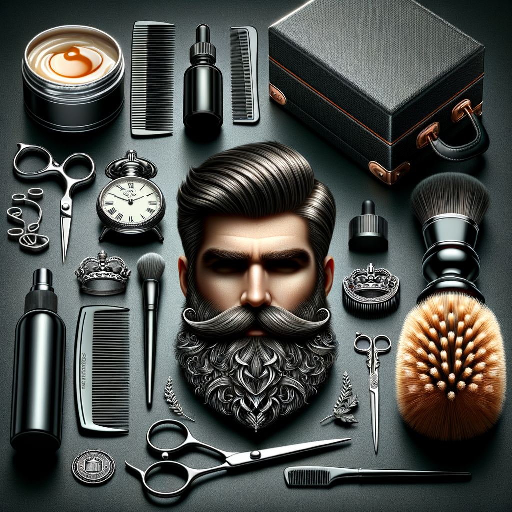 Assortment of men's grooming essentials featuring must-have beard tools and beard care products, emphasizing the importance of beard maintenance for men