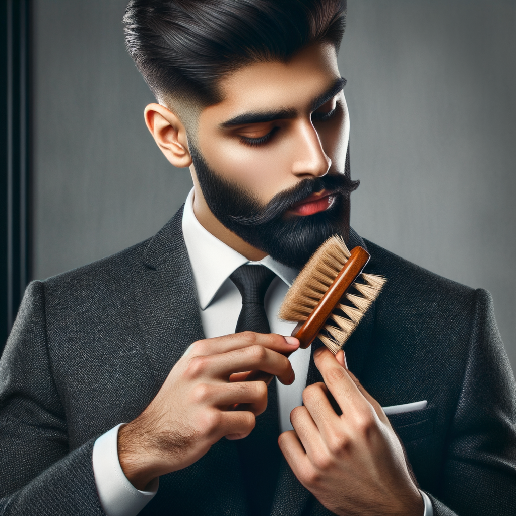 Professional man demonstrating perfect beard brushing techniques, providing a visual guide for mastering beard care and essential steps for beard grooming