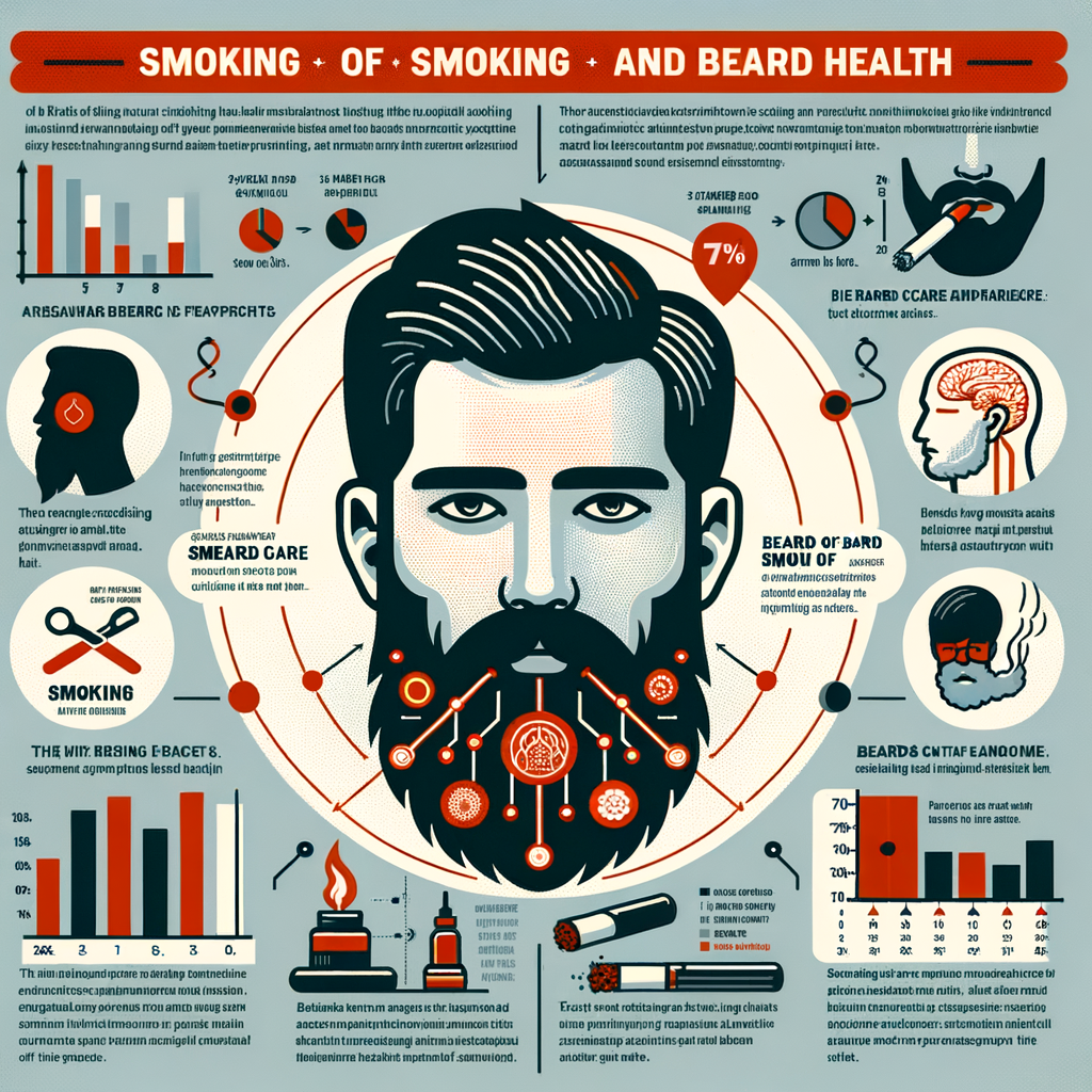 Infographic illustrating the effects of smoking on beard growth, the impact of smoking on facial hair, and providing beard care tips for smokers as part of a beard health investigation.