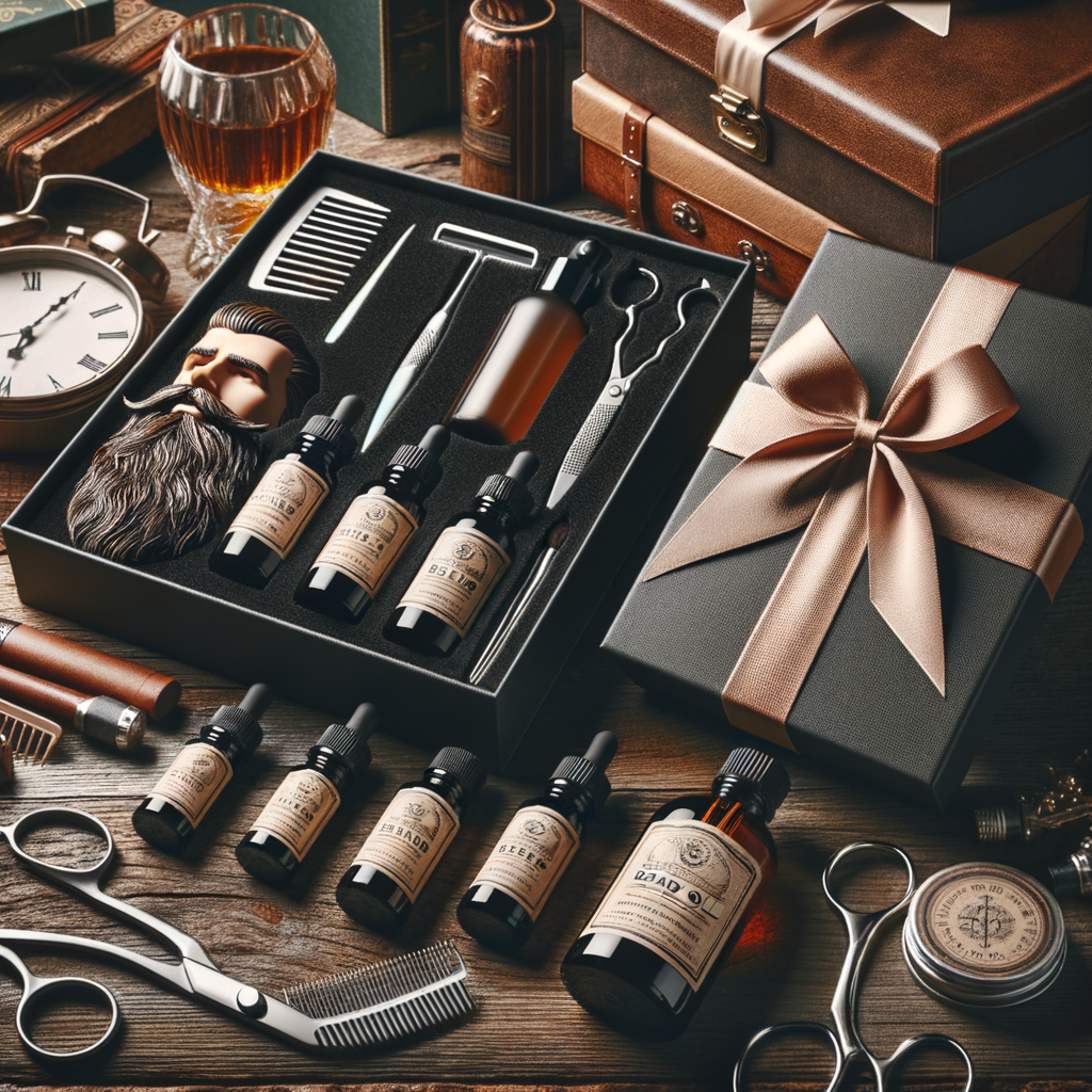 Unique gifts for bearded men featuring a luxurious beard grooming kit, premium beard oil gift set, and other beard care products for the perfect beard maintenance gifts.