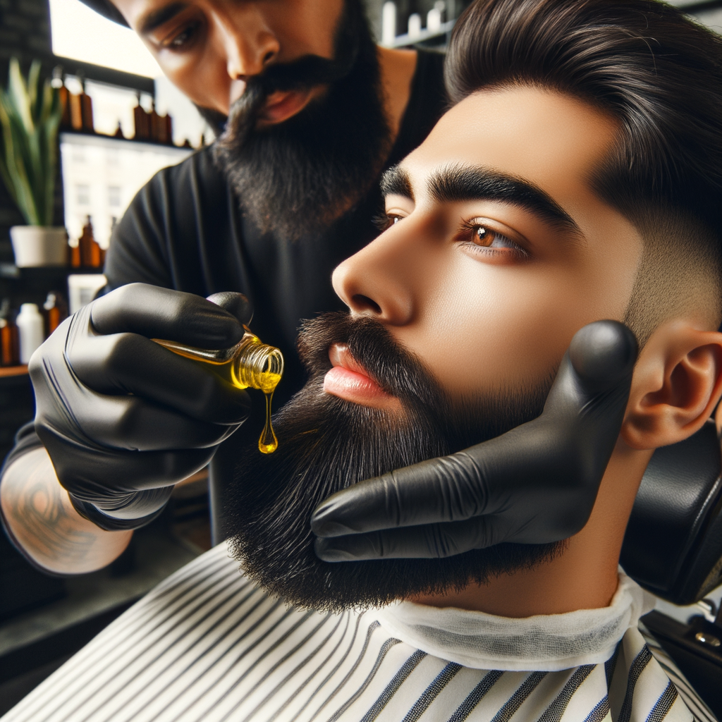 Professional barber demonstrating sunflower oil benefits in natural beard care, highlighting its role as a game-changer in beard maintenance and grooming.