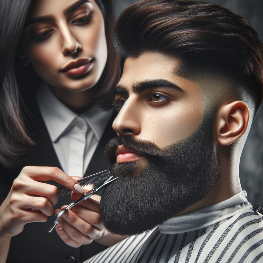 Professional barber demonstrating beard trimming benefits and regular beard maintenance tips for enhancing beard growth and overall health, highlighting the importance of a regular beard care routine.
