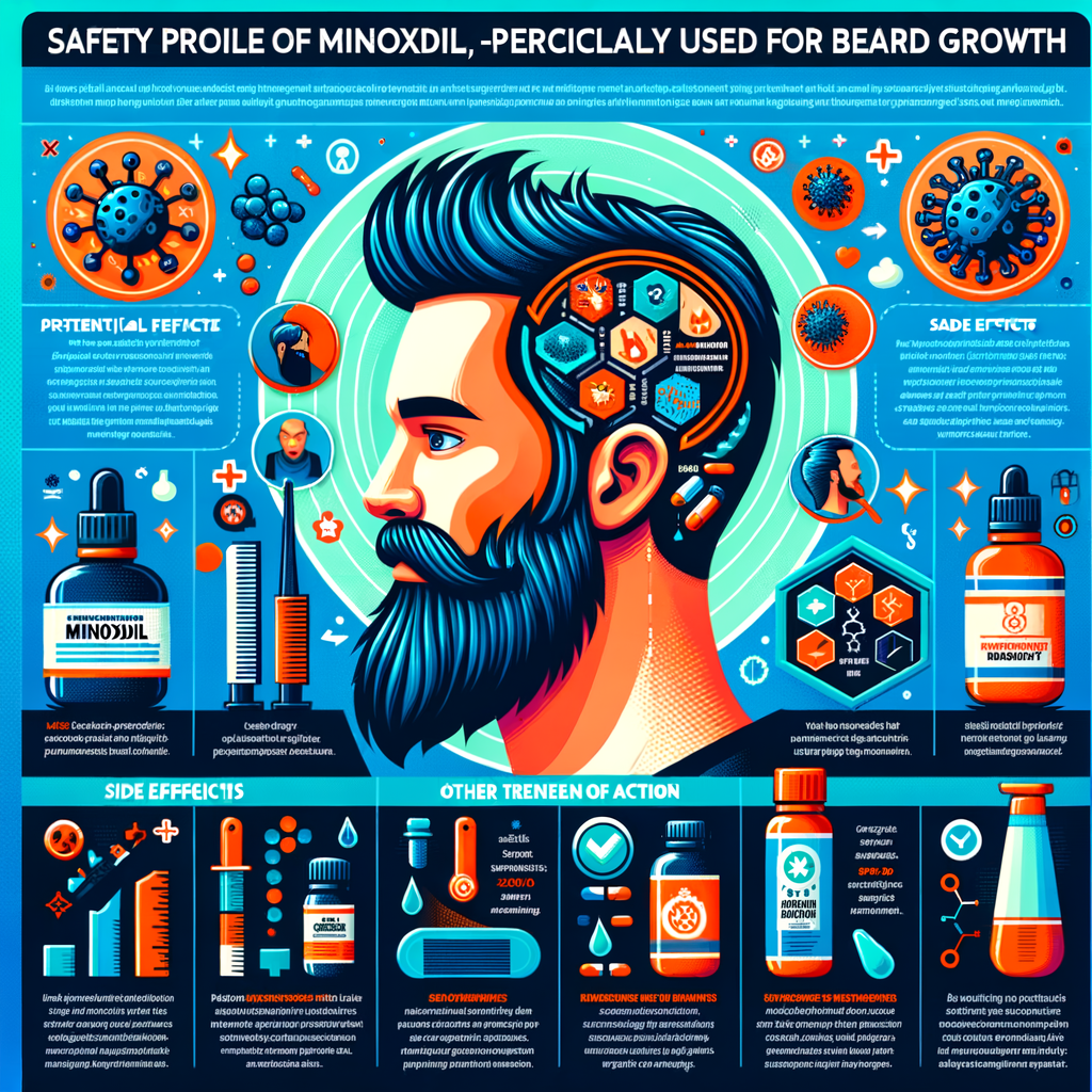 Infographic detailing Minoxidil Beard Growth Safety Profile, understanding Minoxidil's mechanism, highlighting Minoxidil Side Effects, and reviewing the safety of Beard Growth Treatments.