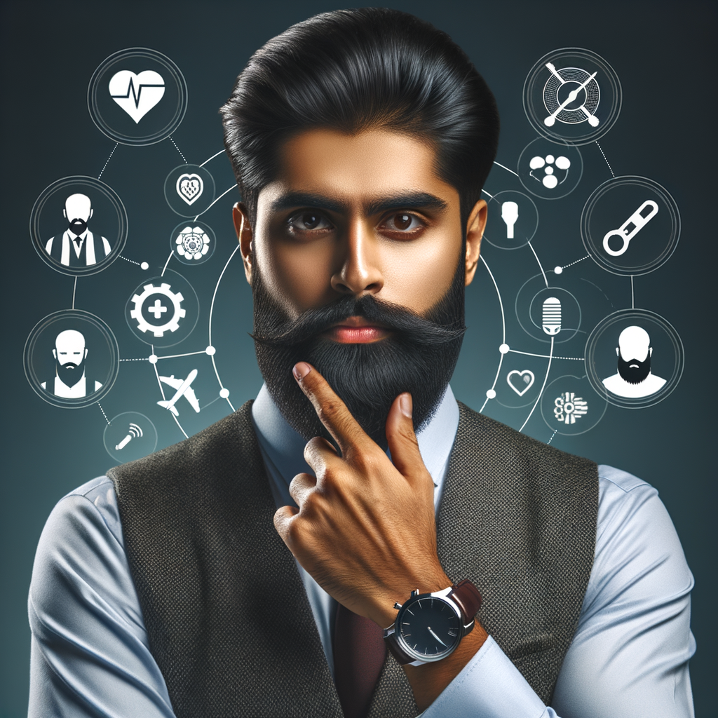 Professional man demonstrating beard styles, beard maintenance and grooming, highlighting the health benefits and positive aspects of embracing a bearded lifestyle