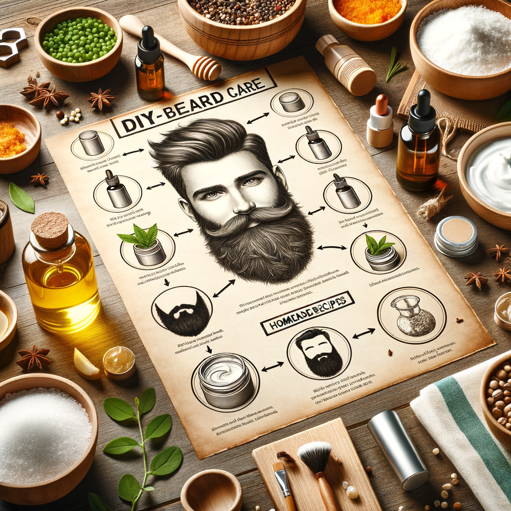 DIY beard care process with homemade beard products, showcasing natural beard care ingredients and step-by-step beard care recipes including homemade beard oil, DIY beard balm, and homemade beard conditioner.